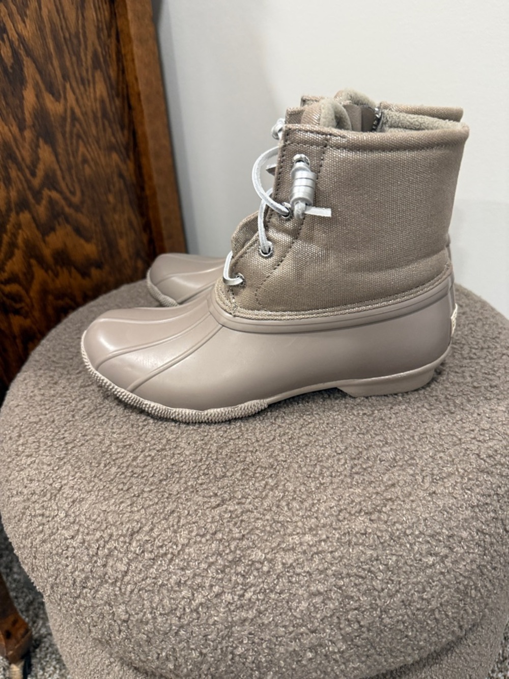 Sperry Taupe Duck Rain Boots with Side Zip and Lace - Picture 5 of 7
